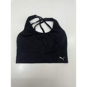 Puma Womens Sports Bra Size Medium Black Seamless Strappy Racerback NoPadded